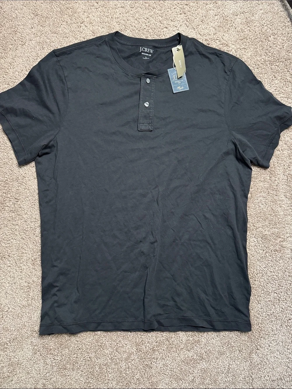 J. Crew Black Short-Sleeve Henley Tee